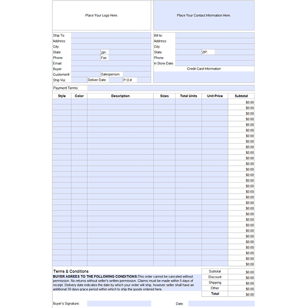 purchase order form template
